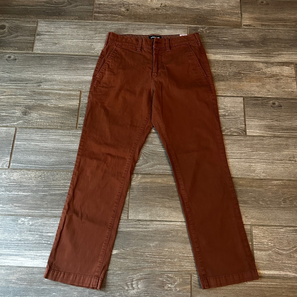 Express‎ Mens Classic Garment Dyed Stretch Chinos Work Pants Red Rust 28x28